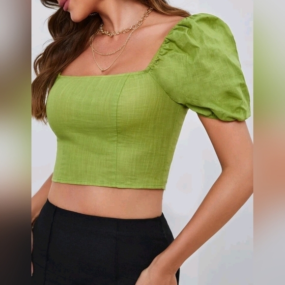 Puff Sleeve Crop Blouse - Picture 1 of 5